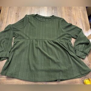 SHEIN Dark Green Ribbed Blouse